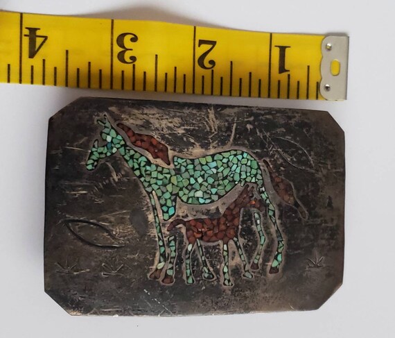 Rare Vintage Southwest Sterling Silver Turquoise Inlay Belt Buckle Rare Vintage Southwest Sterling Silver Turquoise Inlay Belt Buckle