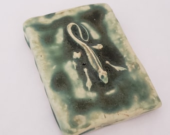 Tile Green Lizard Handmade Collectible Unique Studio Collectible