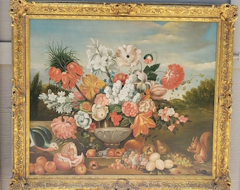 Rare Chelsea House  Framed Bogdani Flowers Oil After James Bogdani Floral Scene Big Bold Floral Scene