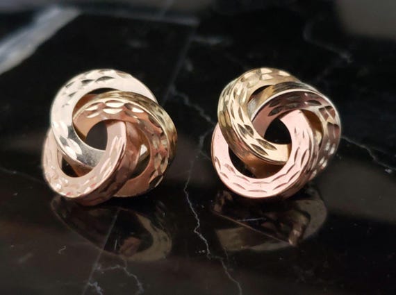 Earrings Interlocking Circle Stud 14k Tri-Gold Cl… - image 1