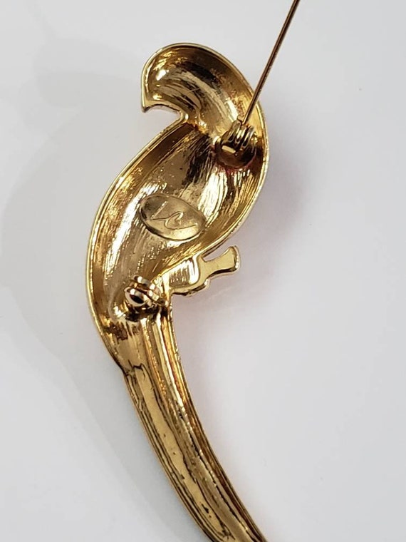 Vintage Brooch Bird Gold Tone Enamel Designer Liz… - image 3