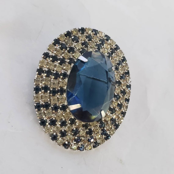 Vintage Brooch Blue Clear Rhinestone Sparkle Rare… - image 7