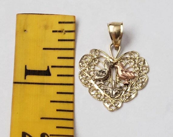 Vintage Pendant Love Birds 14K Yellow Gold Estate… - image 9