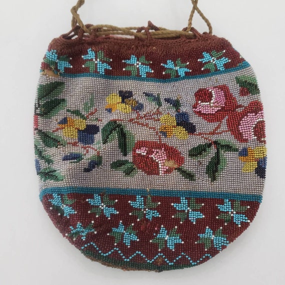 Antique Beaded Hand Bag Purse Floral Pattern Flow… - image 4