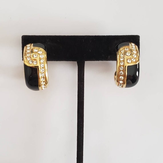 Earrings Designer Swarovski Enamel Black Clear Rh… - image 6