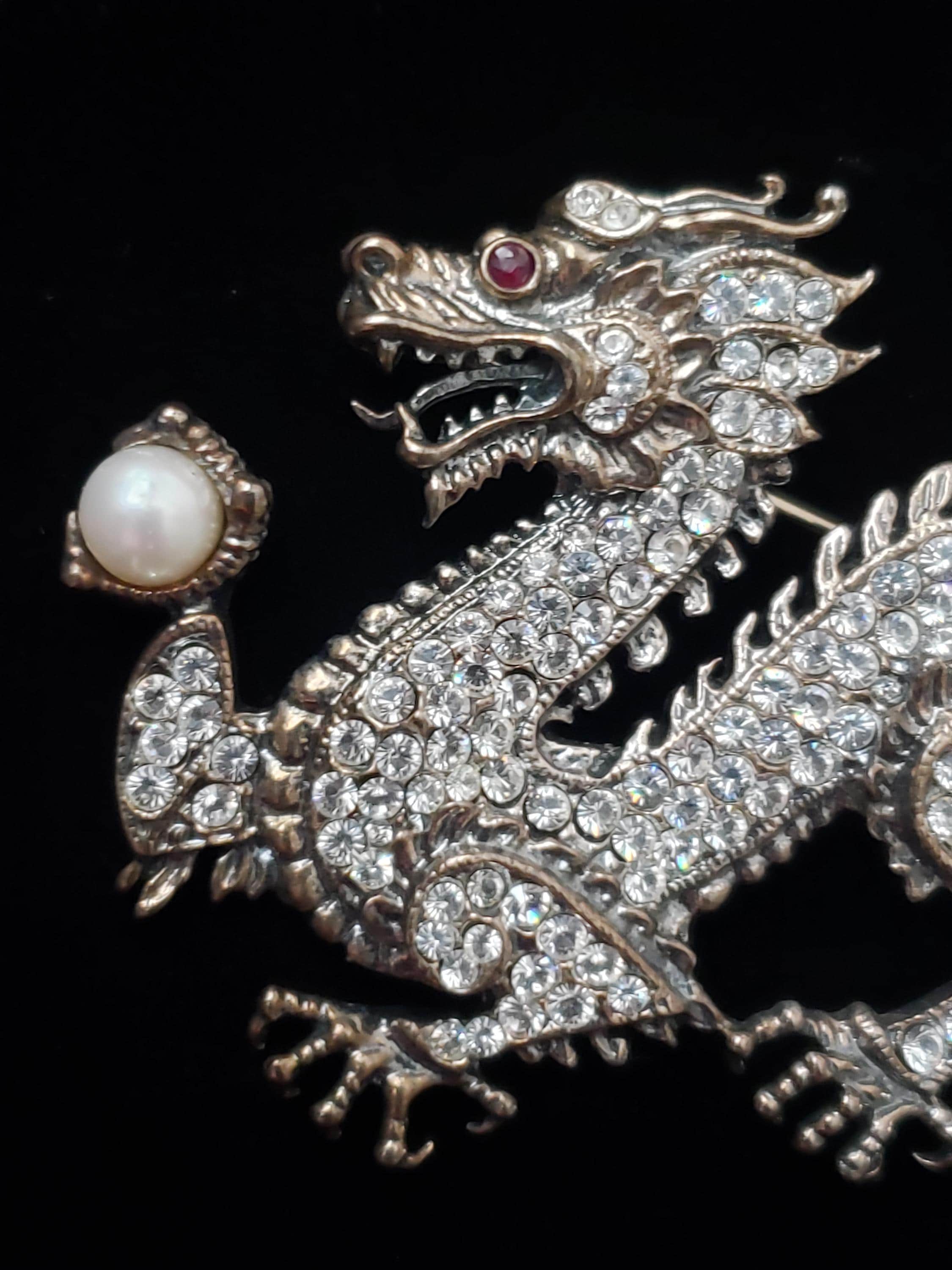 極美品  91 Brooch 925 Vintage Dragon Brooch Franklin Mint Sterling Rare Sterling Silver