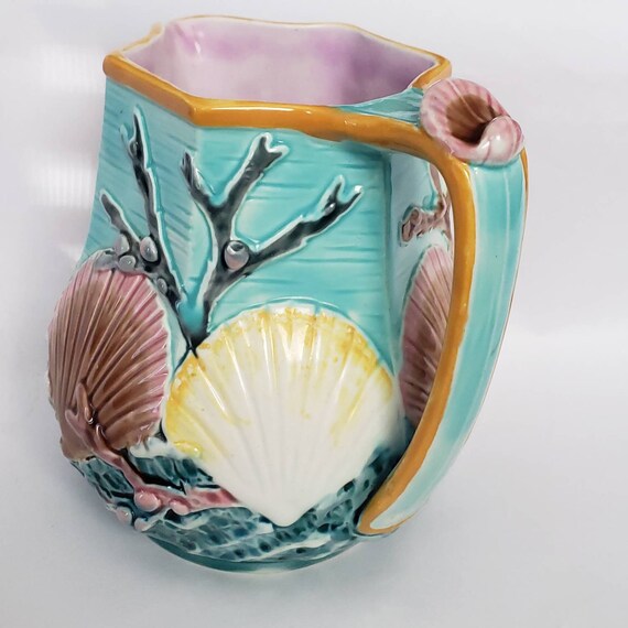 Antique Majolica Pitcher Shell Ocean Theme Designer Wedgewood