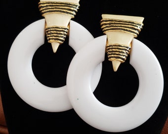 Pendientes de aldaba de puerta, grandes y llamativos, de diseñador de moda, artesanales, de los años 80, con clip, coleccionables raros