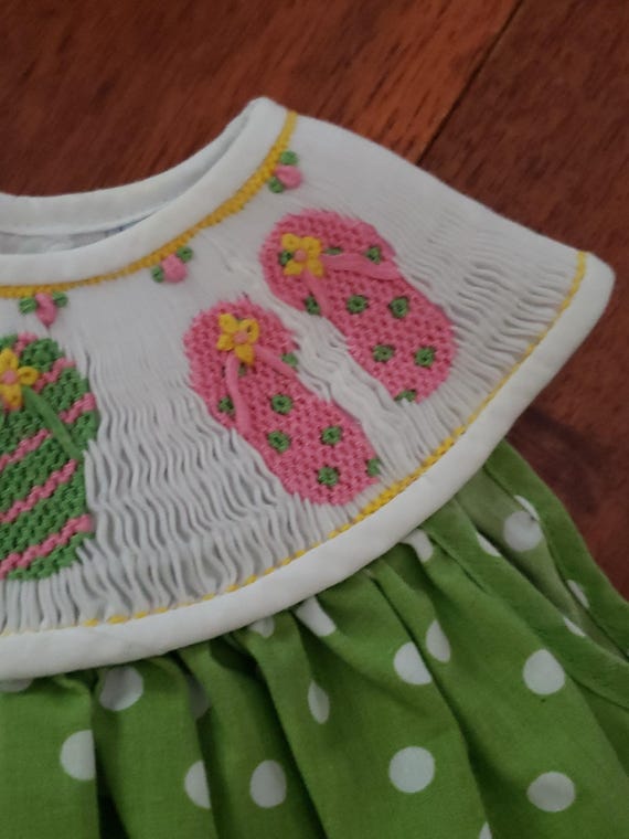 Remember Nguyen Smocked Dress Polka Dot Green White Flip Flopsl Dress 3M Collectible Hand Smocked