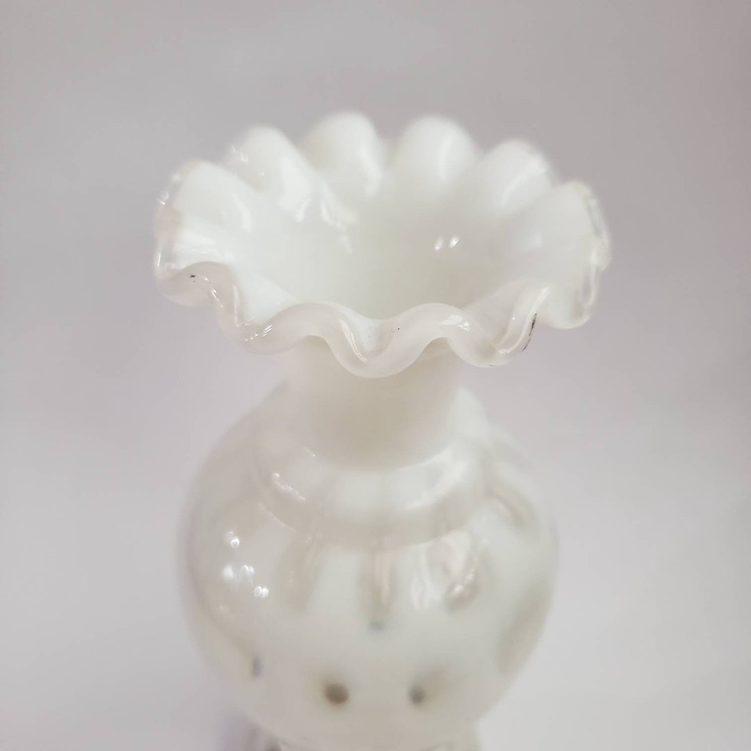 Vintage Vase White Polka Dot Retro Collectible Fenton Bubble Optic Etsy