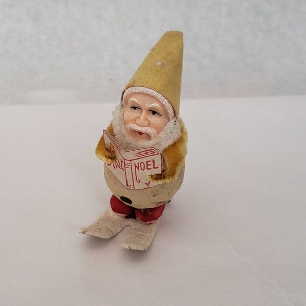 Vintage Santa Clause Christmas Ornament Figurine Spun Cotton Music Theme Rare Retro Collectible