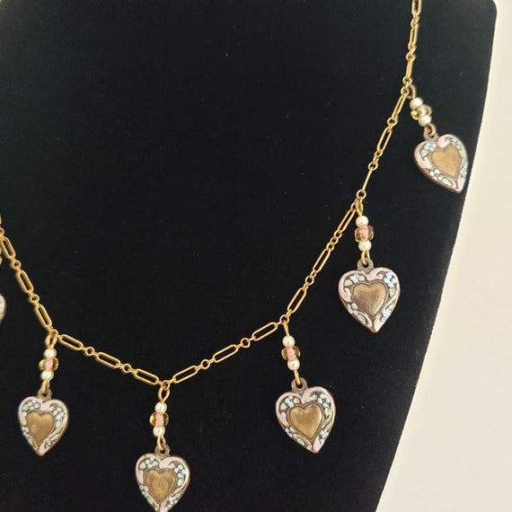 Vintage Necklace Heart Dangle Enamel Retro Collec… - image 3