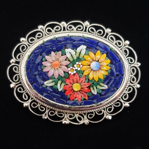 Vintage Brooch Flower Micro Moasic Made in Italy … - image 1