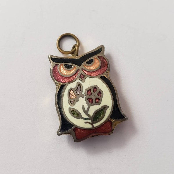 Vintage Pendant Owl Cloisonne Retro Collectible Costume Jewelry