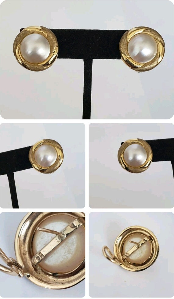 Pearl Earrings Stud 14K Yellow Gold Estate Jewelr… - image 5