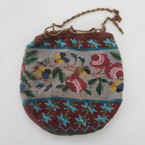 Antique Beaded Hand Bag Purse Floral Pattern Flow… - image 6