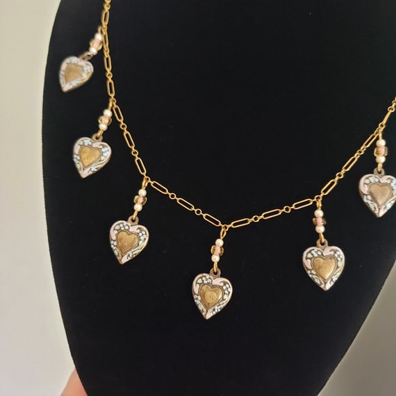 Vintage Necklace Heart Dangle Enamel Retro Collec… - image 2