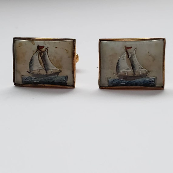 Vintage Cufflinks Boat Ocean Theme Retro Collecti… - image 1