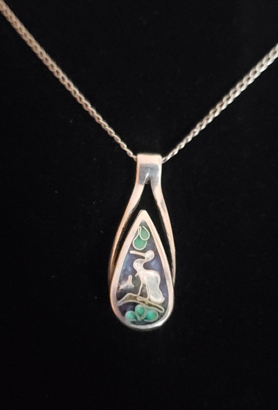 Enamel Bird Pendant with Chain Sterling Silver 925