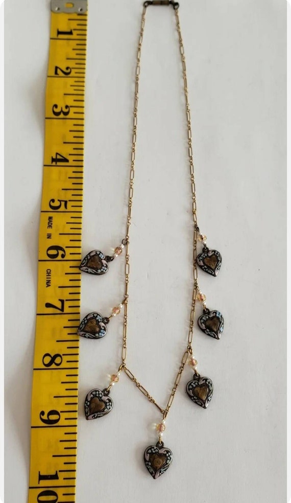 Vintage Necklace Heart Dangle Enamel Retro Collec… - image 4
