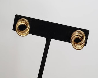 Estate Earrings 14K Yellow Gold Stud Circle Pattern Classic Jewelry