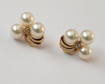 Vintage Earrings Pearl 14K Yellow Gold Estate Jewelry Fine Jewelry