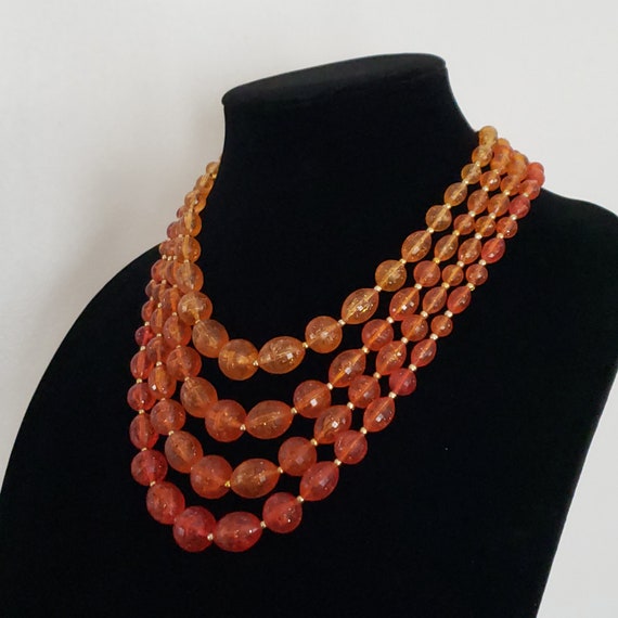 Multiple Strand Necklace Orange Plastic Beads Ret… - image 4