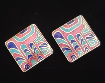 Earrings Cloisonne Enamel Retro Collectible Vintage Clip On Costume Jewelry