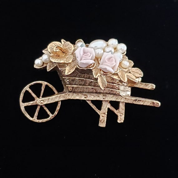 Vintage Brooch Wheelbarrow Flowers Planting Theme… - image 3