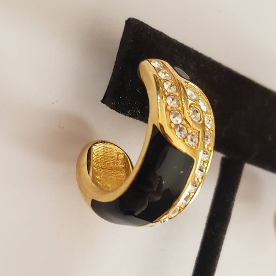 Earrings Designer Swarovski Enamel Black Clear Rh… - image 5