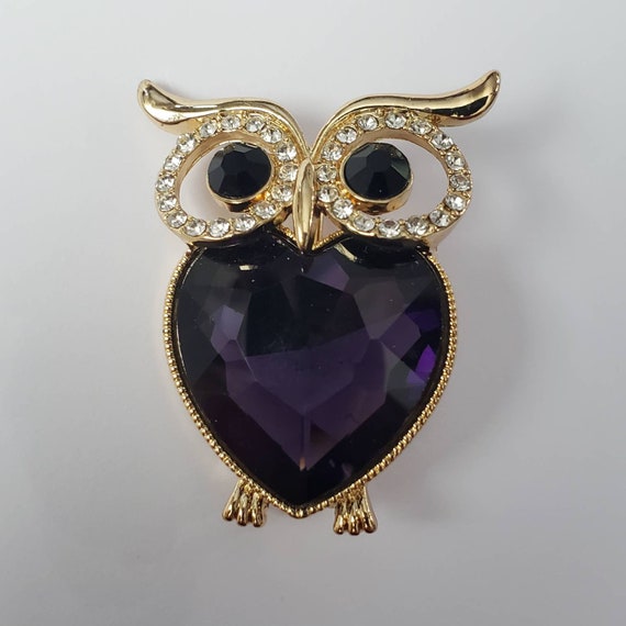 Vintage Brooch Owl Rhinestone Designer Monet Retr… - image 2