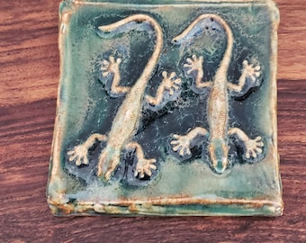 Tile Green Lizard Handmade Collectible Unique Studio Collectible