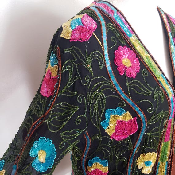 Vintage Jacket Sequin Flower Pattern Collectible … - image 9