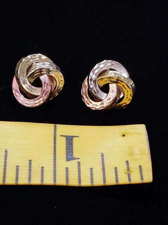 Earrings Interlocking Circle Stud 14k Tri-Gold Cl… - image 7