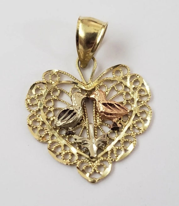 Vintage Pendant Love Birds 14K Yellow Gold Estate… - image 7