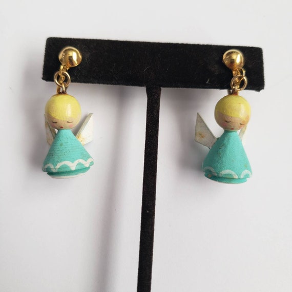 Vintage Earrings Angel Christmas Collectible Fash… - image 1