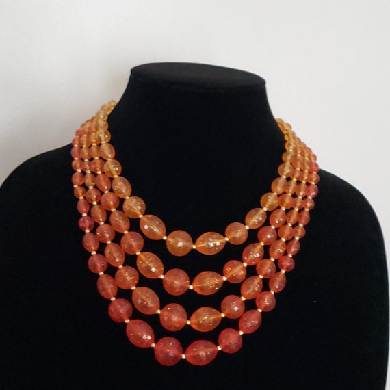 Multiple Strand Necklace Orange Plastic Beads Ret… - image 10