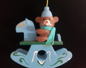 Bear Christmas Ornament Retro Bear On Rocking Horse Collectible Christmas Decoration