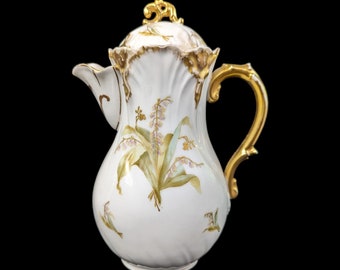 Antique LaViolette Floral French Limoges Porcelain Coffee Pot
