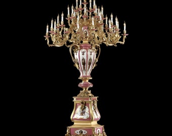 Huge King Louis Porcelain & Brass Style Floor Standing Candelabra Lamp