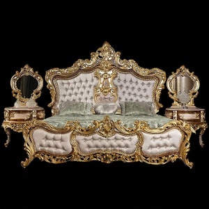 Hand Painted French Rococo Gold Gilded Style Bed Room Set