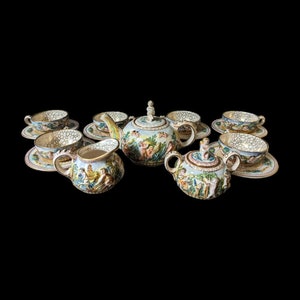 Vintage Capodimonte Figural Gold Gilded Tea Set Of Fifteen