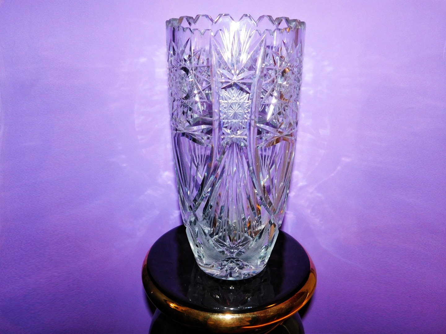 Vintage 1950's Large Crystal Vase Etsy