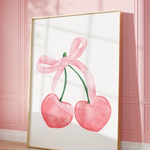 Coquette Dorm Wall Decor, Coquette print, Bow Cherries Poster (Unframed), Multiple Sizes Available