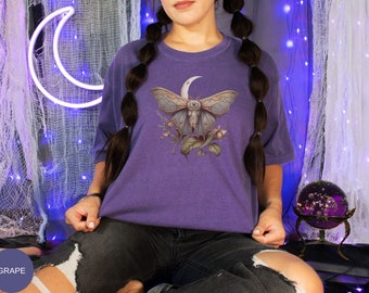 Moth Shirt Detailed Moon Goth Grunge Cottagecore Fairycore Whimsigoth - Witchy Dark Academia Gothic Style