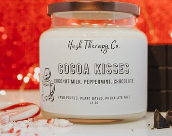 Cocoa Kisses - 16 oz. Coconut Wax | Phthalate Free | Hand poured | Plant Based | Peppermint Mocha Scented Candle