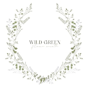 Wilde bloemenkrans png, aquarel groen krans, bloemen clipart, groen clipart, groen gebladerte, bruiloft clipart, wilde bloemen