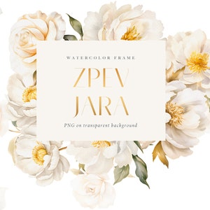 Aquarell weiße Pfingstrosen und Hortensienrahmen, Hochzeit weiße Blumenrahmen png, weiße Rosen Rahmen png, Pfingstrosenhochzeitseinladung