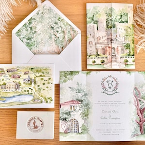Conjunto de invitaciones de boda personalizadas en acuarela, invitación de boda, mapa de boda, invitación de boda personalizada en acuarela, invitaciones impresas
