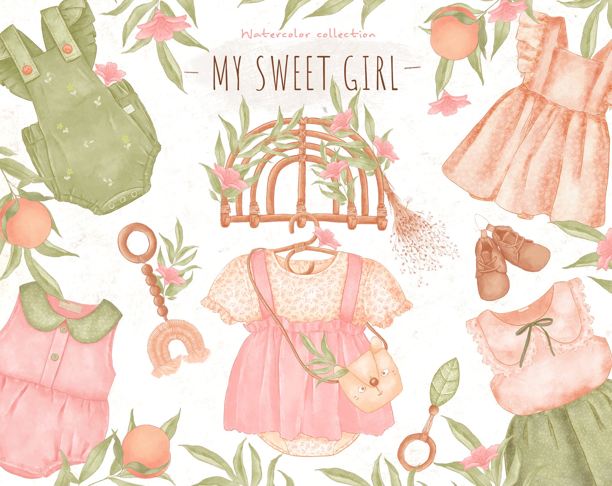 Boho Newborn Clipart, Baby Girl Printable, Baby Girl Gift Personalized